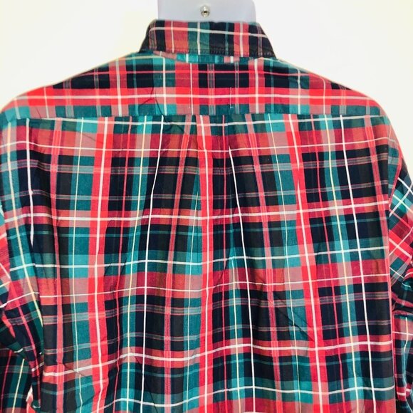 Vintage Kenneth Gordon Mens M Shirt Green Red Blue Plaid Long Sleeve Button Up - Picture 6 of 8